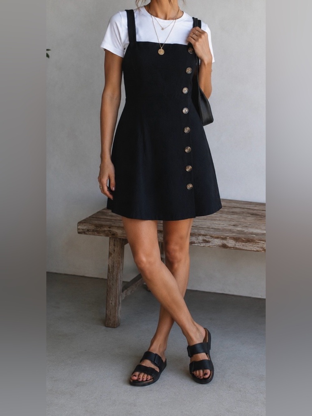 Women’s Black Button Front Sleeveless Mini Dress Stretch Fit Flare - Medium